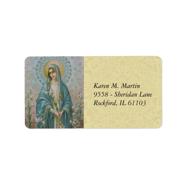 Etiqueta Bendita Virgen María Madre sosteniendo una liga (Frente)