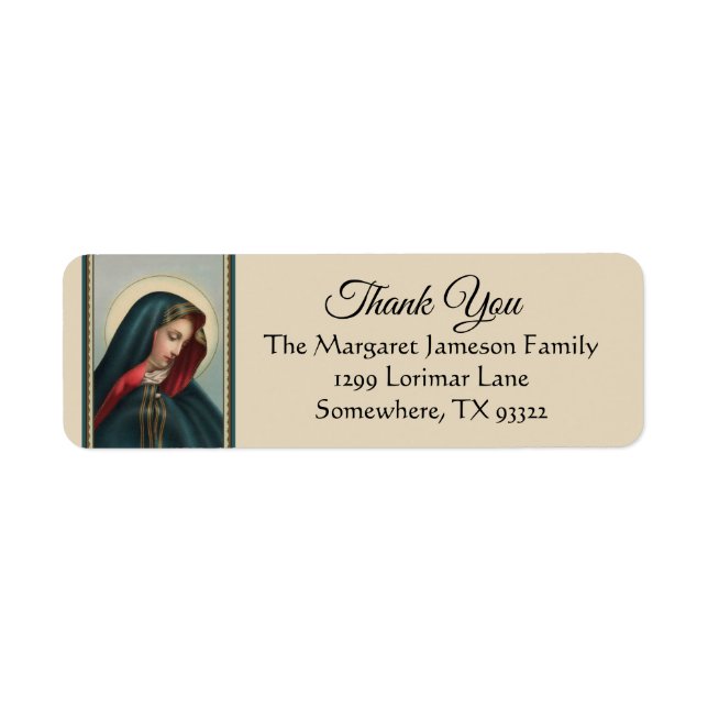 Etiqueta Bendita Virgen María ReligiosaGracias (Frente)