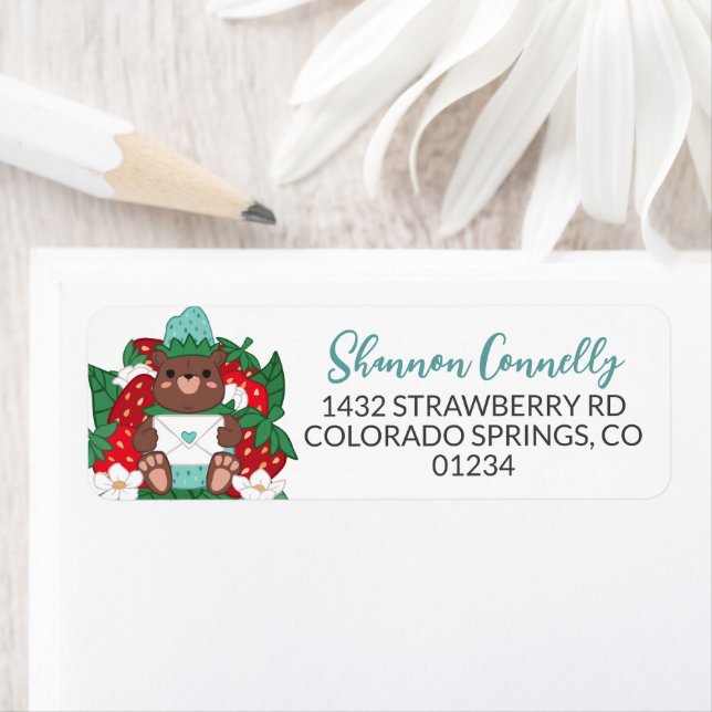 Etiqueta Berry Sweet Baby Blue Strawberry Bear Cub Direcció (In situ)