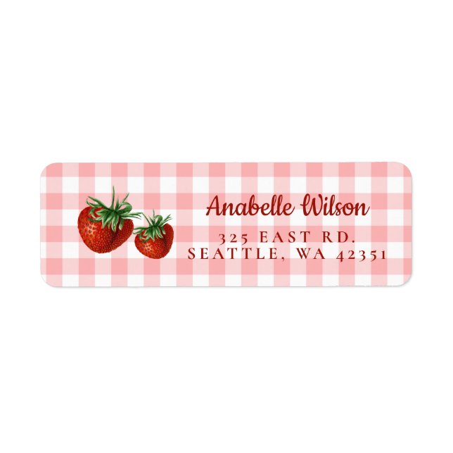 Etiqueta Berry Sweet Pink Plaid Strawberries (Frente)