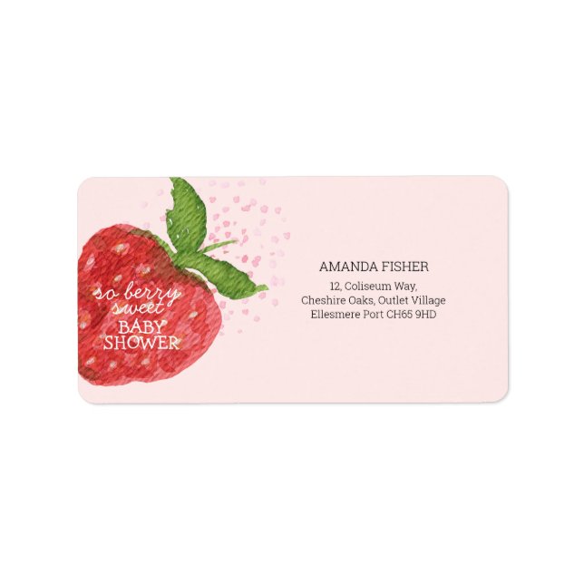 Etiqueta Berry Sweet Strawberry Red Pink Baby Shower (Frente)