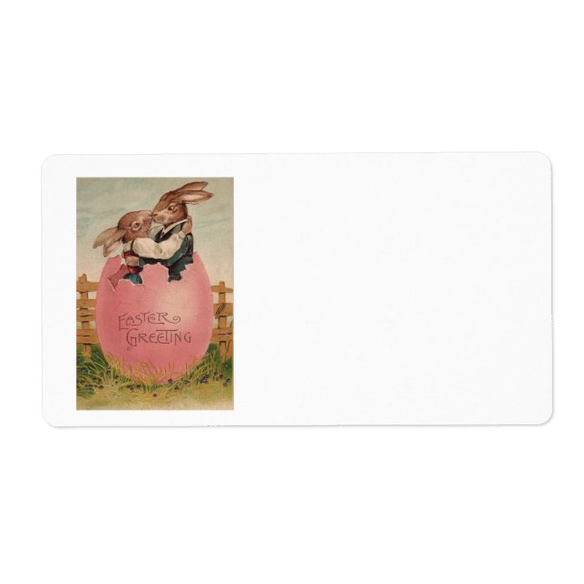 Etiqueta Besada de pareja conyugal de pascua con huevo pint (Frente)