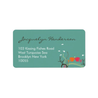 Etiqueta Besando peces Corals Beach Whimsical Cute Boda