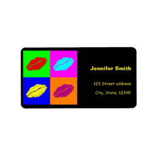 Etiqueta Beso de lápiz labial de arte pop colorido