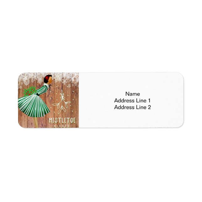 Etiqueta Besos de Muérdago de Navidad Retro (Frente)