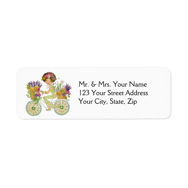 Etiqueta Bicicleta de Flores de Pascua con cachorros de lab (Frente)