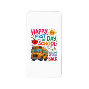 Etiqueta Bienvenido de nuevo a la escuela feliz primer día