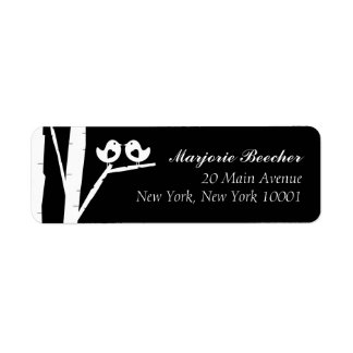 Etiqueta Birch Tree Birds Address Labels Black