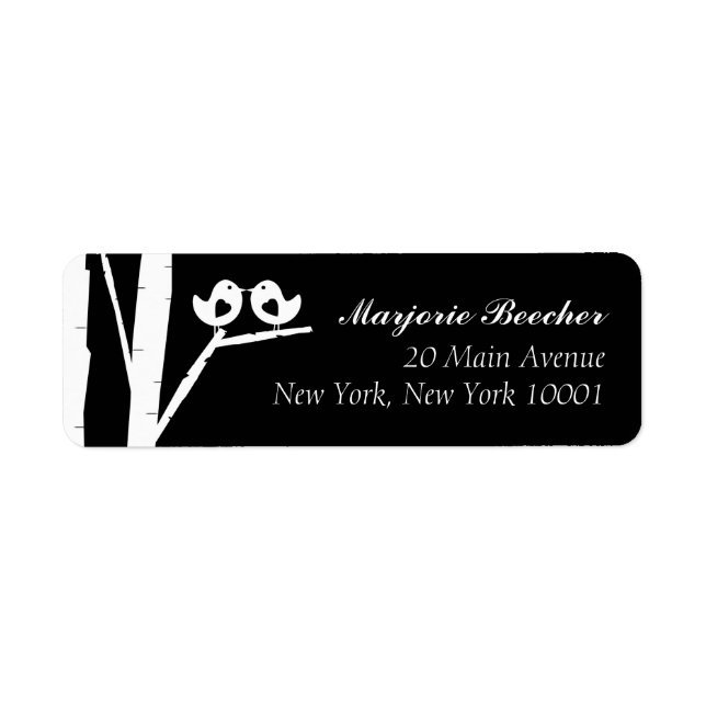 Etiqueta Birch Tree Birds Address Labels Black (Frente)