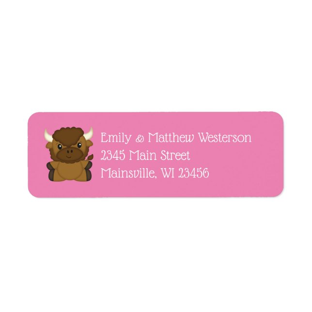 Etiqueta Bison Buffalo Baby Shower Pink (Frente)