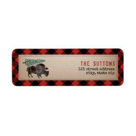 Etiqueta Bison Christmas Tree Santa Buffalo Rustic Plaid