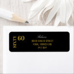 Etiqueta Black and Gold 60th Birthday Return Address<br><div class="desc">Etiqueta de dirección de retorno de cumpleaños 60 de color negro y oro</div>