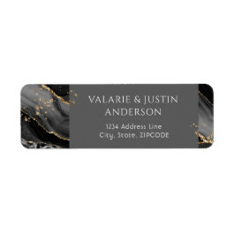 Etiqueta Black and Gold Glitter Marble Wedding