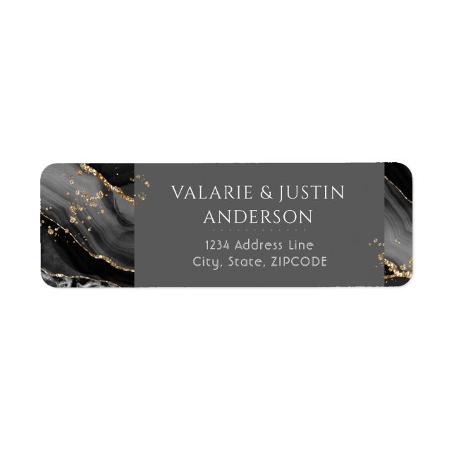 Etiqueta Black and Gold Glitter Marble Wedding (Frente)