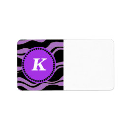 Etiqueta Black and Purple Zebra Pattern Monogram