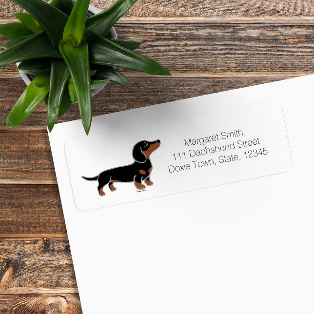 Etiqueta Black and Tan Dachshund Posing (Black and Tan Dachshund Posing Cartoon Design Return Address Label for Dachshund Owners.)