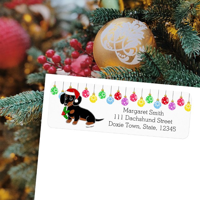 Etiqueta Black and Tan Dachshund Santa Labels (Black and Tan Dachshund Santa Design Christmas Return Address Labels for Dachshund Owners.)