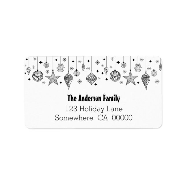 Etiqueta Black and White Christmas Baubles (Frente)