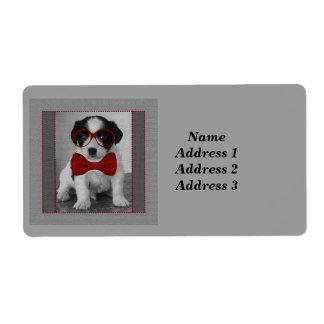 Etiqueta Black and White Puppy w/ Red Bow Tie Address Label