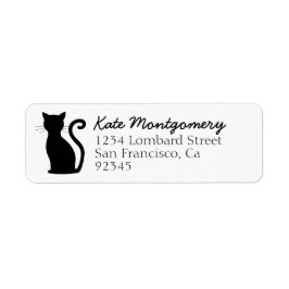 Etiqueta Black Cat Silhouette White Cute Return Address