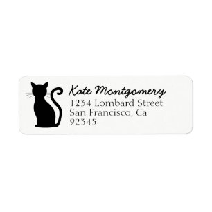 Etiqueta Black Cat Silhouette White Cute Return Address