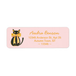 Etiqueta Black cat with coquette bow return address labels
