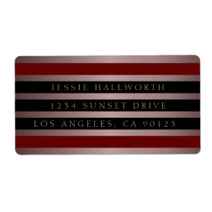 Etiqueta Black Dark Red Stripes & Faux Silver   Address