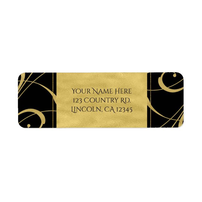 Etiqueta Black & Faux Gold Floral Swirl Elegant Wedding (Frente)