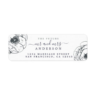 Etiqueta Black Floral Future Mr. Mrs Boda Return Address