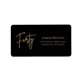 Etiqueta Black & Gold 40th Birthday Party Address Label