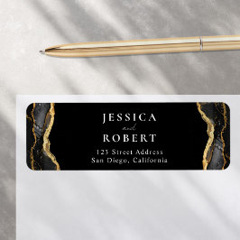 Etiqueta Black Gold Agate Marble Elegant Wedding
