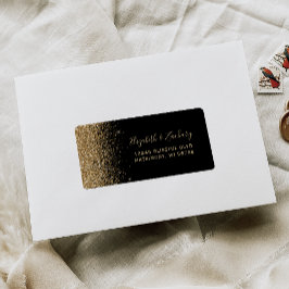 Etiqueta Black Gold Faux Purpurina Wedding RSVP Autodirecci