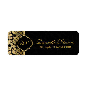 Etiqueta Black & Gold Floral Damask