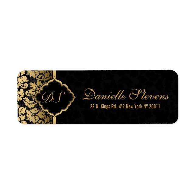 Etiqueta Black & Gold Floral Damask (Frente)