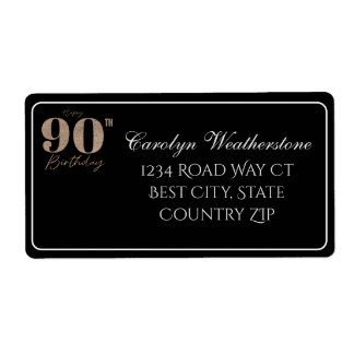 Etiqueta Black & Gold Glittery Number 90th Birthday Address