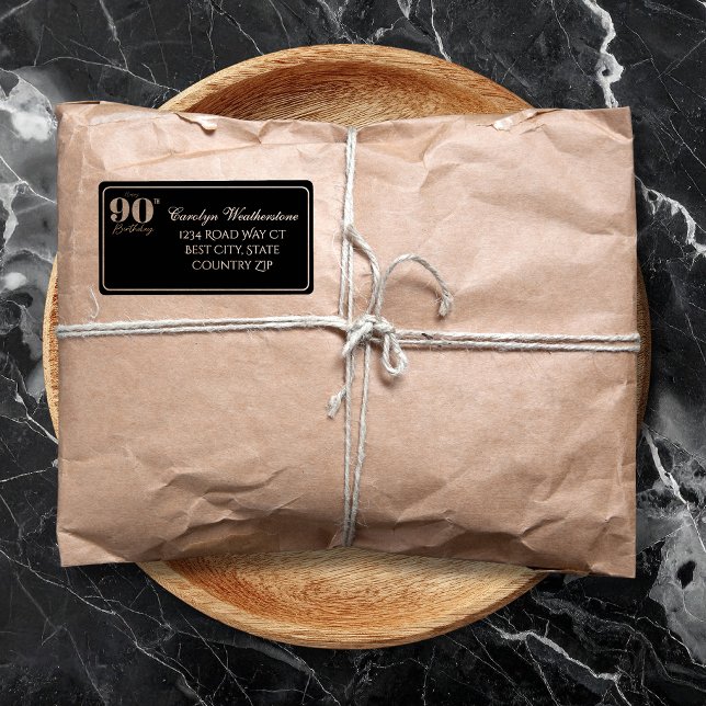 Etiqueta Black & Gold Glittery Number 90th Birthday Address (Subido por el creador)