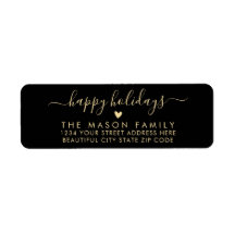 Black Gold Happy Holidays Script Return Address
