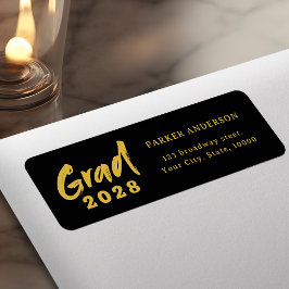 Etiqueta Black Gold Modern Script Graduation Return Address
