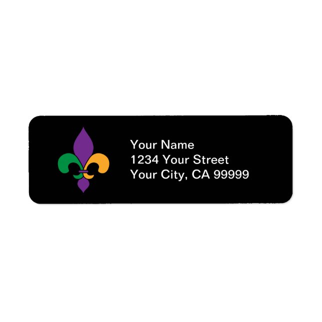 Etiqueta Black Mardi Gras Fleur de Lis (Frente)