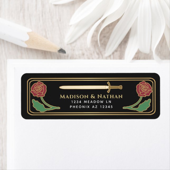 Etiqueta Black Medieval Fantasy Gold Sword Wedding Label (In situ)