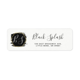 Etiqueta Black Paint Stroke & Modern Gold Return Address