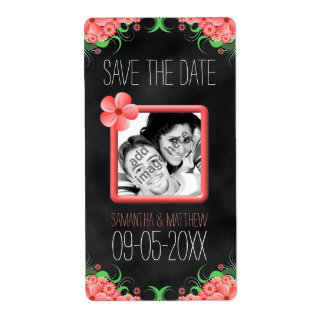 Etiqueta Black Pink Hibiscus Save The Date Wine Label Large