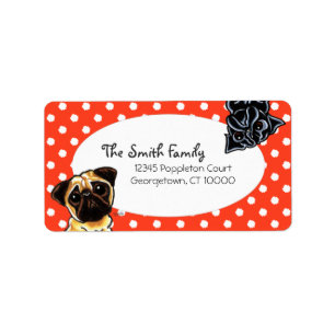 Etiqueta Black Pug Fawn Pug Arriba Puntos Rojos