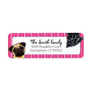 Etiqueta Black Pug Fawn Tiras rosadas arriba