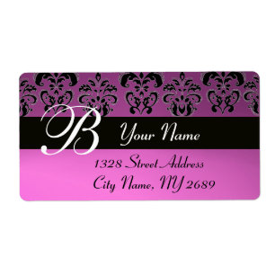 ETIQUETA BLACK PURPLE DAMASK MONOGRAM