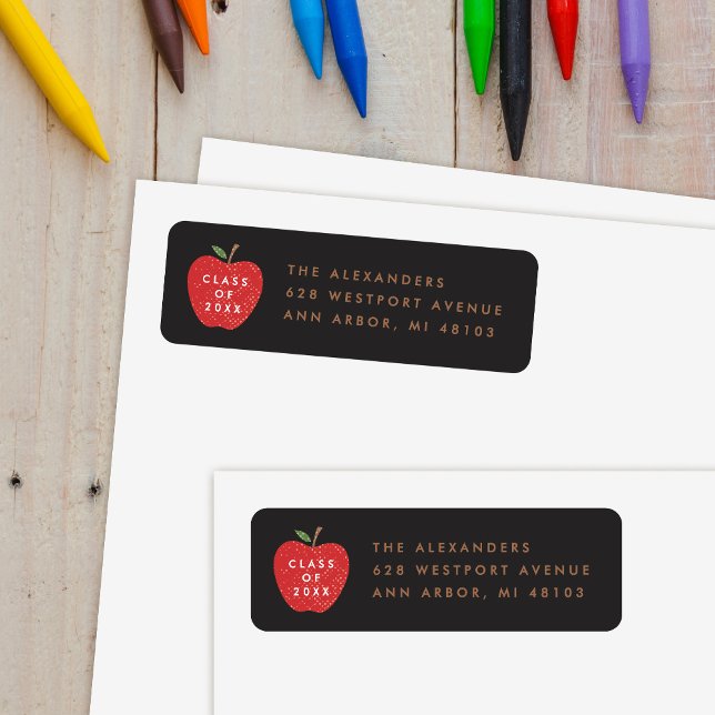 Etiqueta Black Red Apple Preschool Graduation Address Label (Subido por el creador)