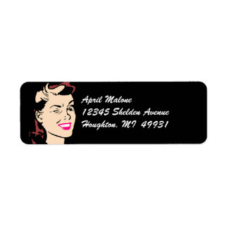 Etiqueta Black Retro Winking Lady Winks Etiquetado