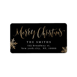 Etiqueta Black Simple Calligraphy Merry Christmas Address