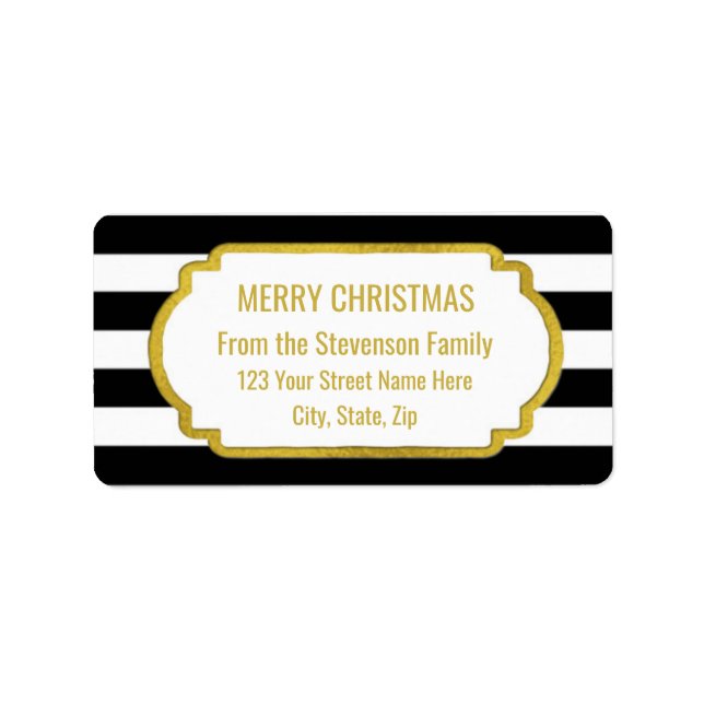 Etiqueta Black Strips Gold Merry Christmas (Frente)