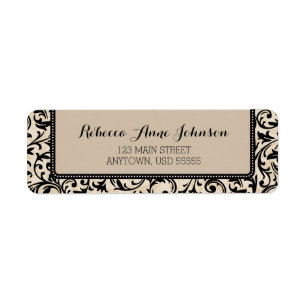 Etiqueta Black Swirl Damask en Tan